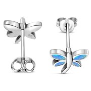 Butterfly Stud Synthetic Opal Sterling Silver Earrings - e349